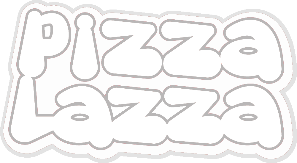 PizzaLazza logo tasarımı beyaz arka plan üzerinde, kurumsal marka kimliği vurgulayan modern yazı tipi.