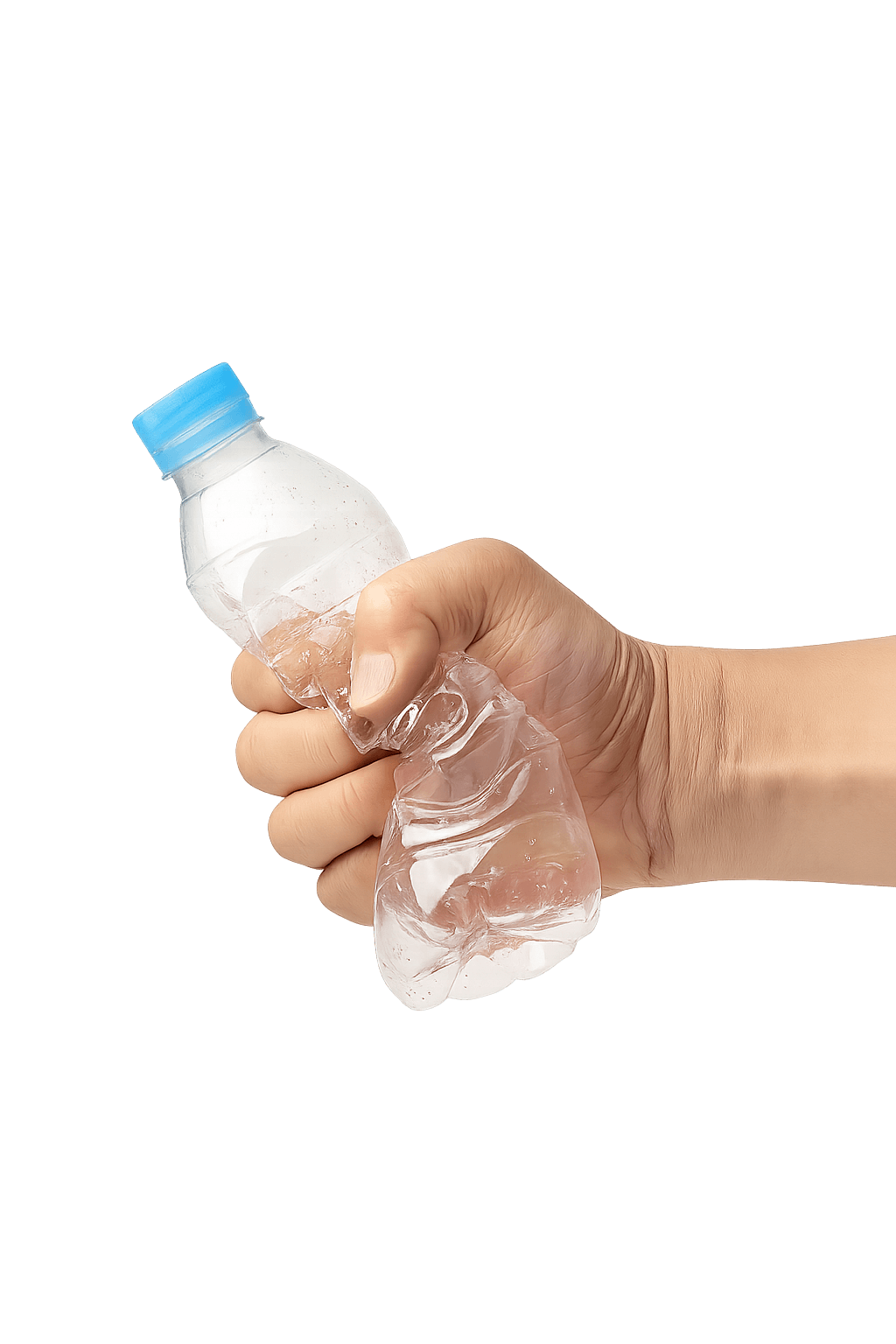 Rainwater plastik şişe sıkıştırılmış halde, geri dönüşüm ve çevre bilinci vurgulanmaktadır.