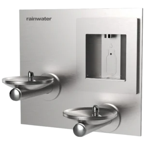 Rainwater su çeşmesi ve şişe doldurma istasyonu paslanmaz çelik tasarımı.