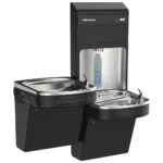 Rainwater su sebili ve şişe doldurma istasyonu, modern tasarım, paslanmaz çelik dokulu.